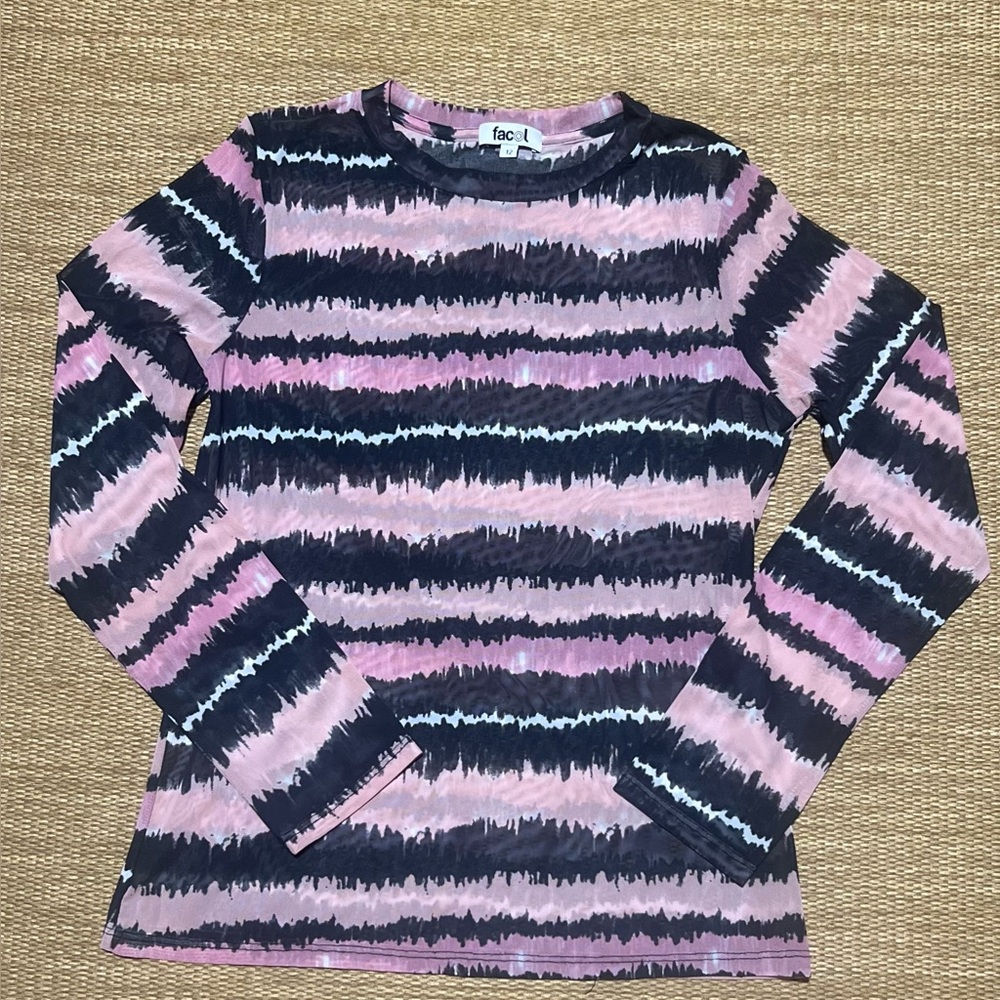 Focal Pink and Black Striped Long Sleeve Top Size 12 Great Condition